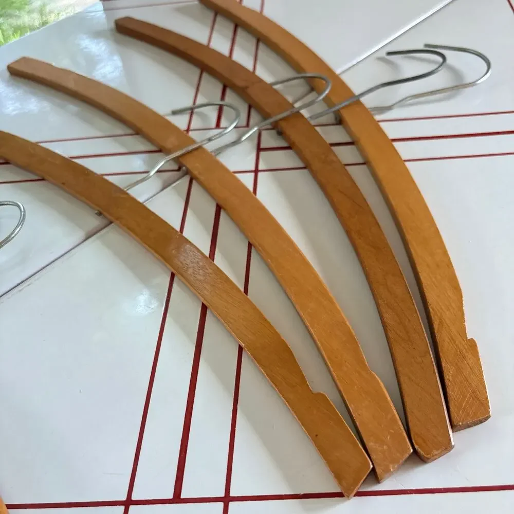 Vintage Wood Clothes Hangers Set of 8 Curved Notched 16 Inch